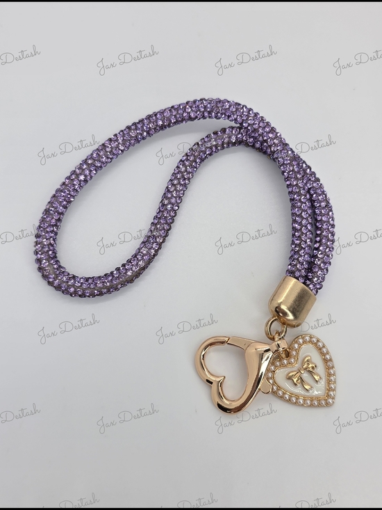 Accessories - Gold Heart Charm Purple Crystal Cord Phone/Key Lanyard CH4385